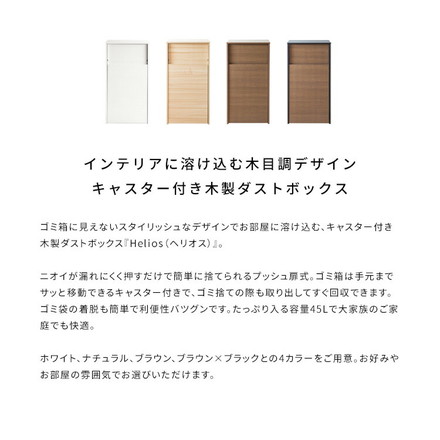 キャスター付き ダストボックス Helios(ヘリオス) 木目調 45L プッシュ式 キッチンペール ごみ箱 ふた付き ブラウン×ブラック