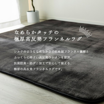 洗える オールシーズン 極厚ラグ 185×185 2畳 厚み25mm 防ダニ 抗菌防臭 超極細フランネル ラグマット 滑り止め付 マット ラグカーペット ブラウン