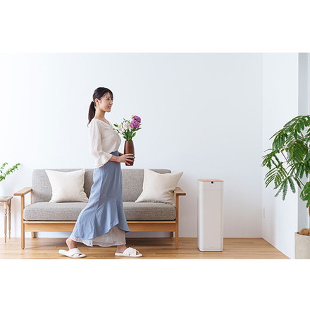 全自動スマートゴミ箱 ELBIN 30L 自動開閉 常時開閉 自動密封 自動セット 充電式 UVライト除菌 音声ガイド QUADS QS558BK アイボリー