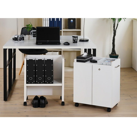 白井産業 オフィスコ 扉付き 収納ワゴン 木製 キャスター付き ホワイト 白 収納 取っ手付き 幅50 奥行き31