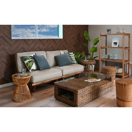 リビングテーブル 120cm幅 センターテーブル ガラステーブル ラタン バナナリーフ アジアン ナチュラル