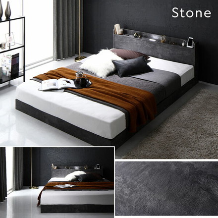 ベッド 低床 ロータイプ すのこ 木製 LED照明付き 宮付き 棚付き コンセント付き シンプル