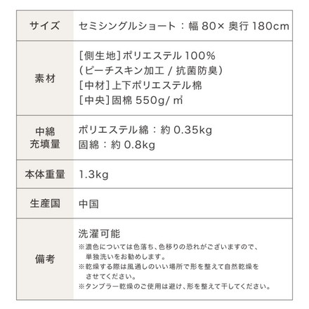 敷き布団 セミシングルショート 固綿 三層式 80×180cm 抗菌 防臭 布団 洗える エコテックス認証製品 インディゴブルー