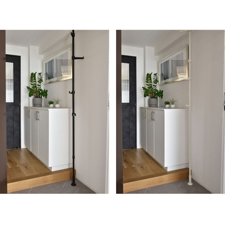 ポールハンガーセット フック大小2個入り コートハンガー 突っ張り棒 フック付き ハンガーラック ポールスタンド ホワイト