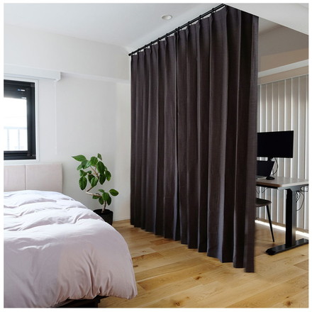 つっぱりポール リングランナー20個付き 幅120~200cm カーテンポール 突っ張り棒 間仕切りパーテーション ブラック