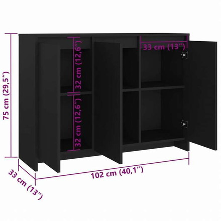 vidaXL サイドボード ブラック 102x33x75cm エンジニアリングウッド家具 キャビネット&収納