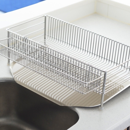 ラバーゼ NEW水切りスリム縦置き3点セット 水切りトレー ポケット 縦置き 燕三条 ステンレス コンパクト 水切りトレー ポケット 箸置き かご 水切りラック