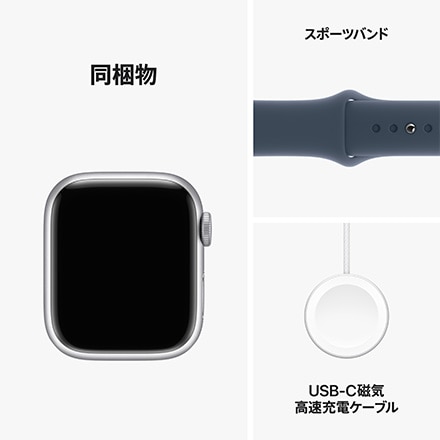 Apple Watch Series 9（GPS + Cellularモデル）- 41mmシルバーアルミニウムケースとストームブルースポーツバンド - S/M with AppleCare+