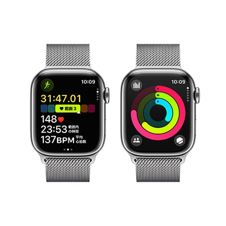 Apple Watch Series 9（GPS + Cellularモデル）- 41mmシルバーステンレススチールケースとシルバーミラネーゼループ