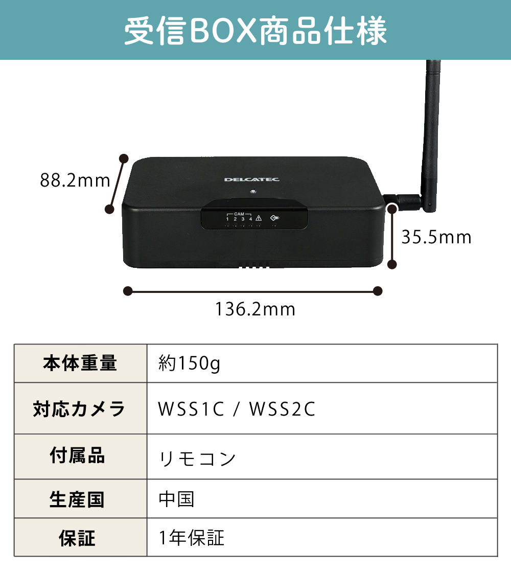 （防犯カメラセット）デルカテック ワイヤレスフルHDカメラ対応スマート受信BOX WSSNM ＆ 増設カメラ WSS2C ＆ HDMIケーブル2m ＆ microSDカード128GB
