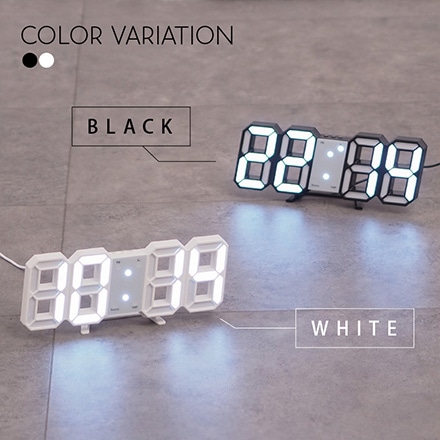 3D 置き時計 デジタル 置時計 目覚まし時計 壁掛け LED時計 温度計 立体 ウォール クロック インスタグラム ブラック