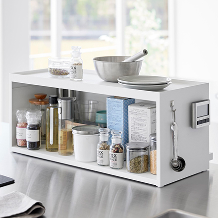 tower タワー 前が開くキッチンカウンター上収納ラック D24 ホワイト 1454