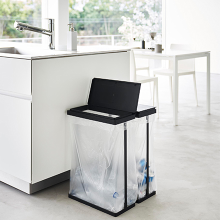 tower タワー スリム蓋付き分別ゴミ袋ホルダー 45L 横開き 2個組 ブラック 1728