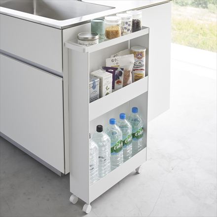 tower タワー キャスター付きスリムワゴン 3段 ホワイト 1804