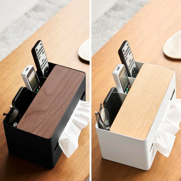 山崎実業 RIN 厚型対応ティッシュケース&リモコンスタンド リン 10414 10415 / ナチュラル