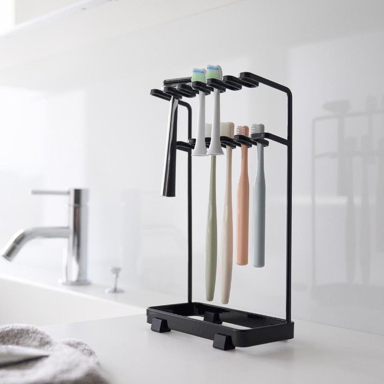 山崎実業 tower 歯ブラシ&替え歯ブラシスタンド タワー 2段 10478 10479 / ブラック