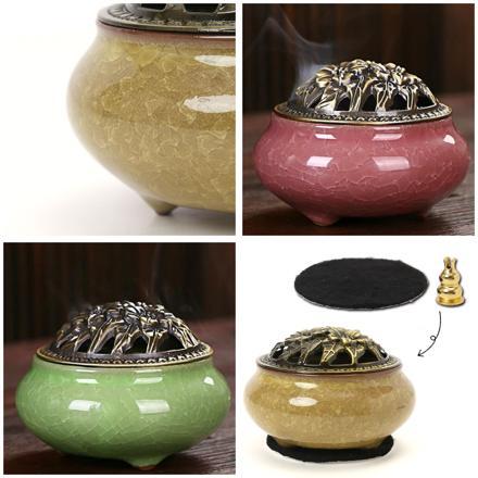 香炉 陶器 お香立て付 incense02 ライトブルー