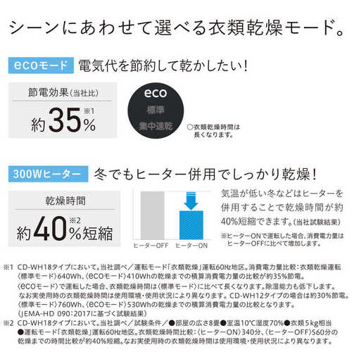 衣類乾燥除湿機 WHシリーズ クリスタルホワイト コロナ CD-WH1826(W)