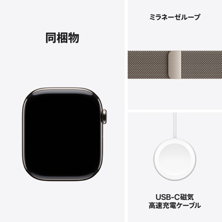 Apple Watch Series 10（GPS + Cellularモデル）- 46mmナチュラルチタニウムケースとナチュラルミラネーゼループ - S/M with AppleCare+