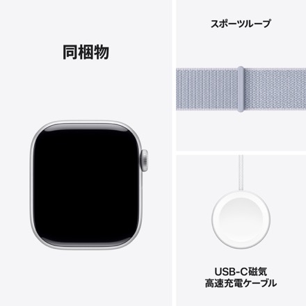 Apple Watch Series 10（GPSモデル）- 42mmシルバーアルミニウムケースとブルークラウドスポーツループ with AppleCare+