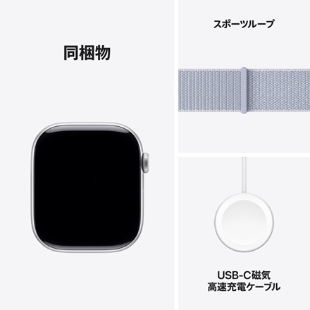 Apple Watch Series 10（GPSモデル）- 46mmシルバーアルミニウムケースとブルークラウドスポーツループ with AppleCare+