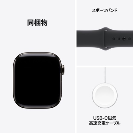 Apple Watch Series 10（GPS + Cellularモデル）- 42mmスレートチタニウムケースとブラックスポーツバンド - S/M with AppleCare+