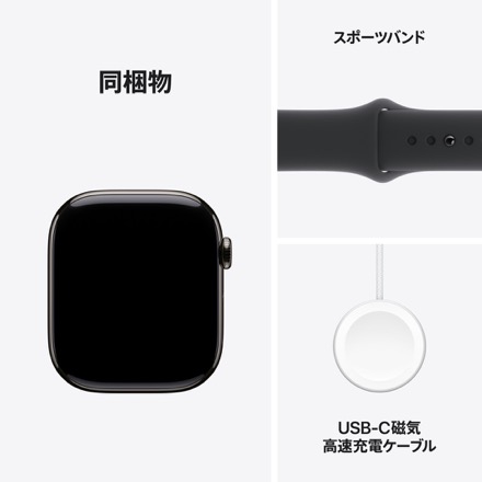 Apple Watch Series 10（GPS + Cellularモデル）- 46mmスレートチタニウムケースとブラックスポーツバンド - S/M with AppleCare+