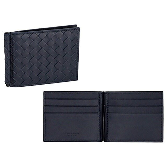 ボッテガ・ヴェネタ 二つ折り財布 メンズ ブランド BOTTEGA VENETA イントレチャート レザー 123180-V47W1 ネイビー ウォレット 高級 おしゃれ プレゼント 実用的