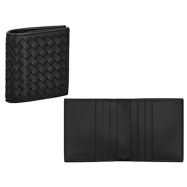 ボッテガ・ヴェネタ 二つ折り財布 メンズ ブランド BOTTEGA VENETA イントレチャート レザー 222338-V47W1 ブラック ウォレット 高級 おしゃれ プレゼント 実用的