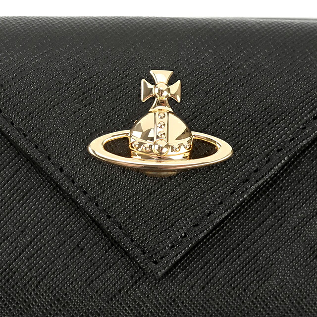 ヴィヴィアン ウエストウッド 三つ折り財布 コンパクト 三折財布 レディース ブランド Vivienne Westwood SAFFIANO 革 レザーウォレット 小銭入れあり ロゴ 51150009 L001N N403 BLACK GOLD ビビアン 高級 おしゃれ プレゼント 実用的