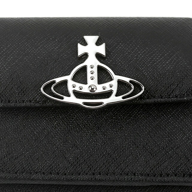 ヴィヴィアン ウエストウッド 二つ折り財布 コンパクト レディース ブランド Vivienne Westwood SAFFIANO 革 レザーウォレット 小銭入れあり ロゴ 52010013 L001N N402 BLACK ビビアン 高級 おしゃれ プレゼント 実用的