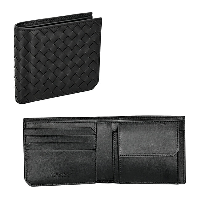 ボッテガ・ヴェネタ 二つ折り財布 二折財布 メンズ ブランド BOTTEGA VENETA Italy 805654-V69G1 8803 ブラック