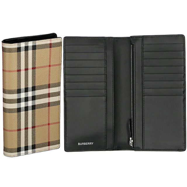 バ－バリ－ 長財布 メンズ BURBERRY チェック 8069819 ベージュ ブラック ウォレット ブランド 高級 おしゃれ プレゼント 実用的
