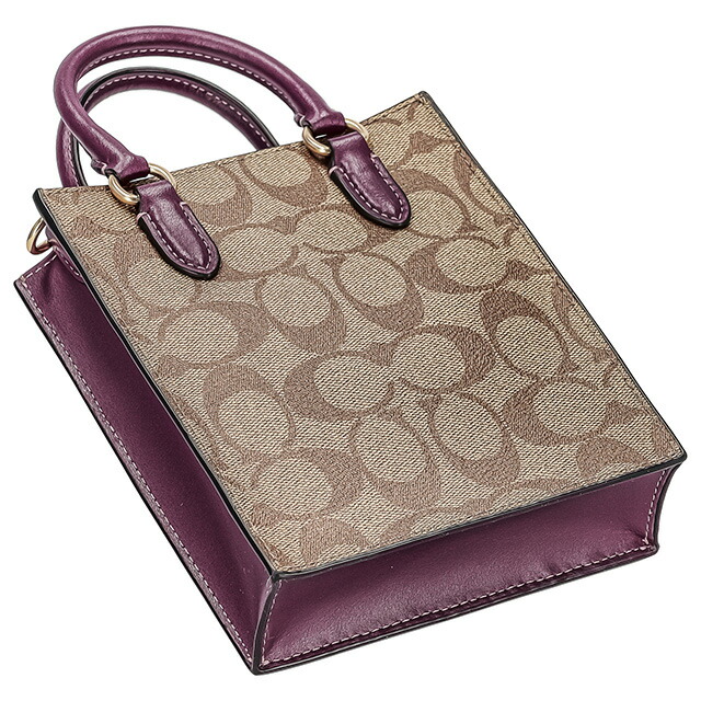 コーチ ハンドバッグ 2way ショルダーバッグ 斜めがけ レディース アウトレット ブランド COACH シグネチャー CJ494 IMRSF カーキベージュ/ディープベリーパープル 軽量 小さめ 手提げ 高級 おしゃれ プレゼント 女性 実用的 かわいい