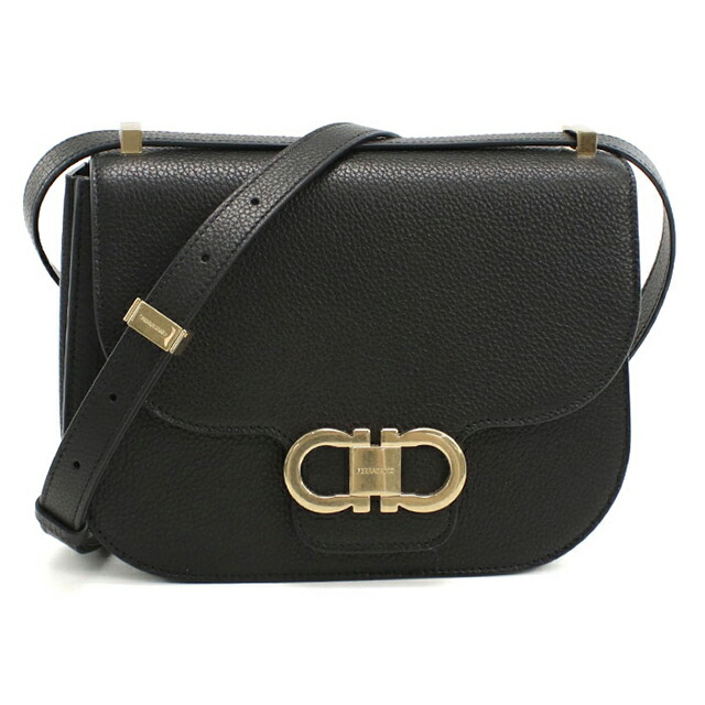 フェラガモ 斜め掛け ショルダーバッグ レディース ブランド FERRAGAMO DOUBLE GANCIO FLAP 21-9867 ブラック バッグ
