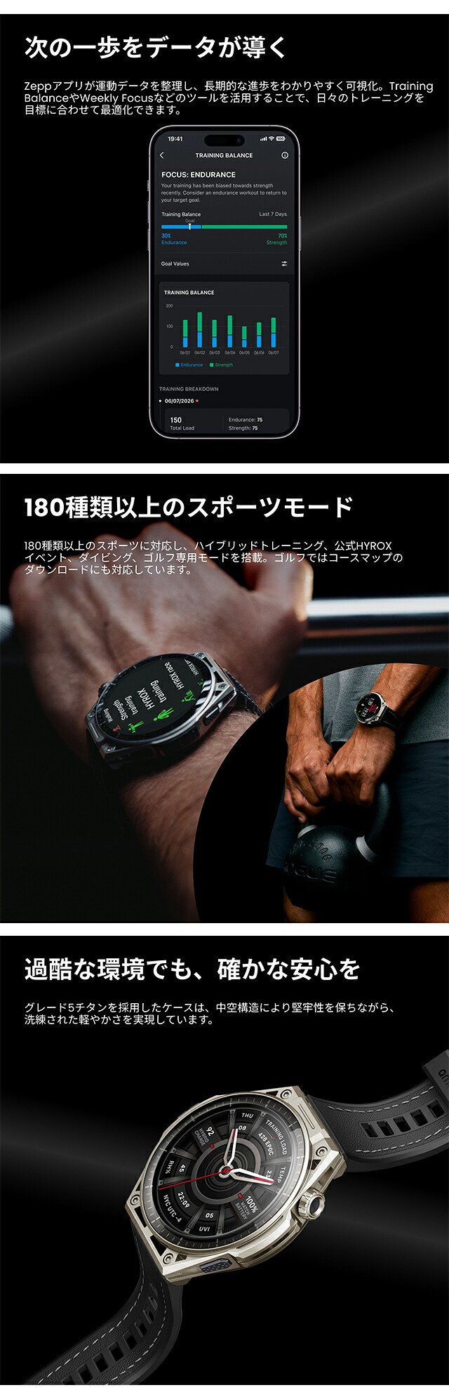 アマズフィット バランス ウルトラ Balance Ultra スマートウォッチ ブランド メンズ レディース ハイブリッドトレーニングウォッチ チタン Bluetooth 替えベルト Amazfit SP170087-C245 デジタル ブラック 黒