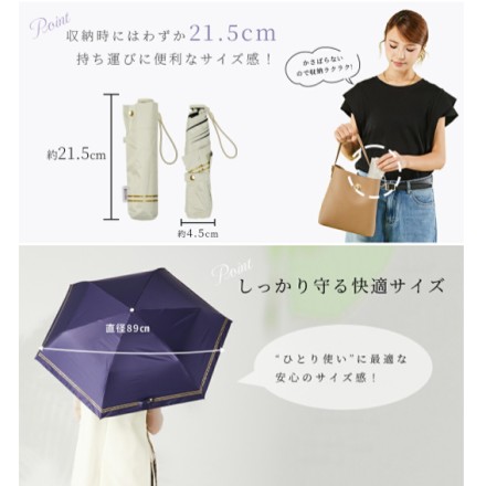 2ライン柄日傘 超軽量 折りたたみ 晴雨兼用 ネイビー