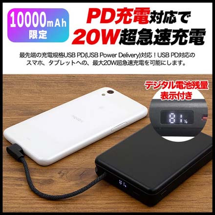 新世代個体電池 モバイルバッテリー 10000mAh ブラック