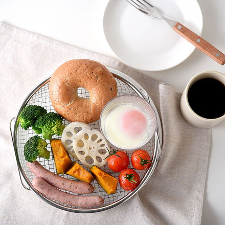日本製 燕三条 蒸しザルセット 2段 お皿のざる&専用スタンドセット 19cm 22cm 食洗機対応 ステンレス製 蒸しカゴ 蒸しかご 蒸し皿 蒸し器 せいろ 蒸篭 スチーマー ザル ざる フライパン用 逸品物創