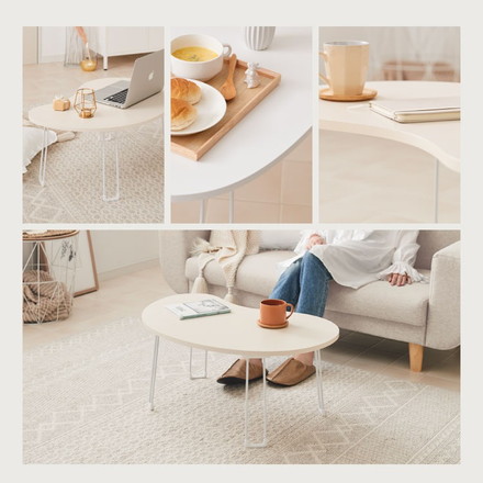 【roomnhome×リコメン堂】 テーブル 折りたたみ ビーンズテーブル 折れ脚 軽い 70cm幅 楕円 ビーンズホワイト