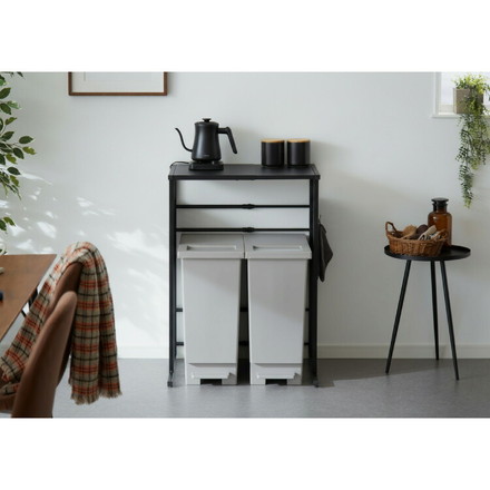 ゴミ箱上ラック 伸縮タイプ 幅38.5cm~幅62cm 45Lゴミ箱×2個用 キッチンスペースラック 1段 キッチンラック スチールラック ホワイト