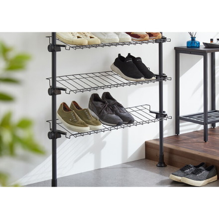 突っ張り シューズラック 8段 スリム 省スペース 棚自由自在 下駄箱 スリム 玄関収納 薄型 靴 靴箱 靴ラック ホワイト
