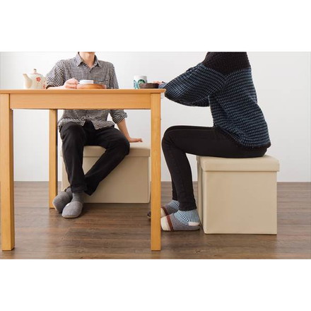 スツール 収納 正方形 38×38cm ボックス 折りたたみ PVCレザー ブラウン