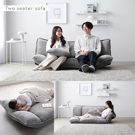 リクライニング フロアソファ 2人掛け ブルーグレー ソフト生地 リビング ソファ カバーリング仕様 リビングソファ