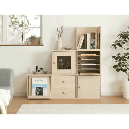 組み合わせ自由自在! 多機能 キューブボックス カラーボックス ディスプレイラック シェルフ ブラウン ぴったり扉タイプ