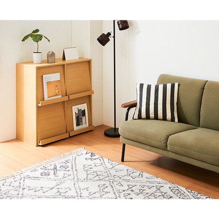 ディスプレイラック 扉3列2段タイプ 幅119cm 棚 ラック シェルフ キャビネット 収納 木製 北欧 フラップ扉 ダークブラウン(86047)