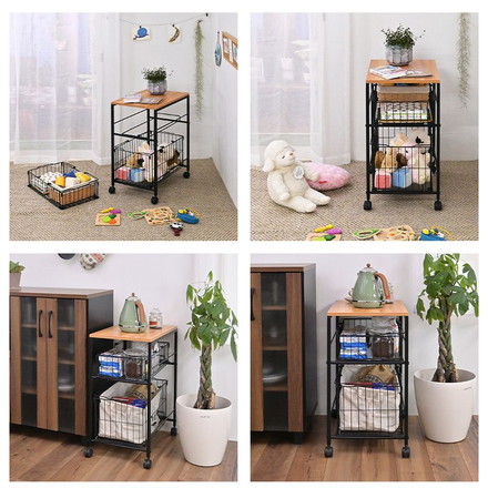 隙間収納 バスケット付き 2段 持ち運べるかご付き キャスター付き 押し入れ収納 クローゼット収納 おもちゃ収納