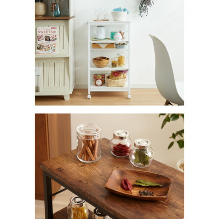 キッチンワゴン 棚位置自在 キャスター付き 高さ85cm 隙間収納 ヴィンテージホワイト