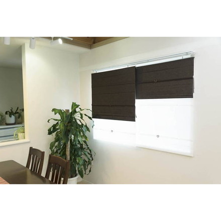 コードレスローマンシェード 遮光 W60×H120cm カフェカーテン スタイルカーテン 小窓 遮光ブラウン（L6173）