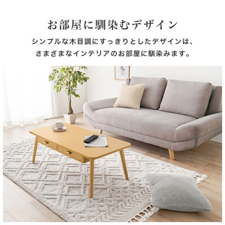 センターテーブル 引き出し付き 収納付き 100×48cm 長方形 ローテーブル 机 ホワイトウォッシュ
